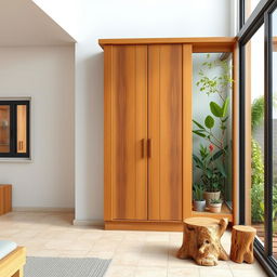A wall-mounted wooden wardrobe design, measuring 3 meters wide and 2