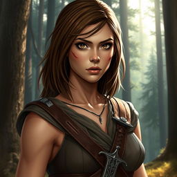 A fantasy book cover depicting a character who is the daughter of Ares, aged 17, with intense brown eyes that reflect her strength and determination