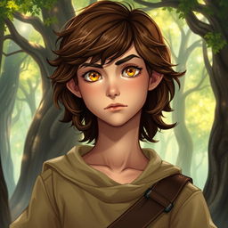A fantasy book cover featuring a character who is the son of Hephaestus, a slender 17-year-old adolescent