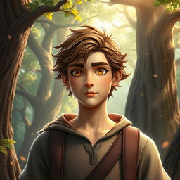 A fantasy book cover featuring a character who is the son of Hephaestus, a slender 17-year-old adolescent