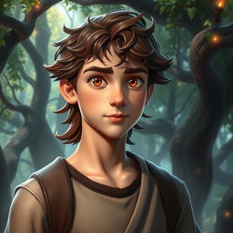 A fantasy book cover featuring a character who is the son of Hephaestus, a slender 17-year-old adolescent