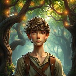 A fantasy book cover featuring a character who is the son of Hephaestus, a slender 17-year-old adolescent
