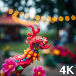 A high-resolution 4K photograph showcasing a beautiful outdoor scene with a vibrant and colorful subject in the foreground, while the background is artistically blurred to create a bokeh effect