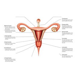 A realistic anatomical illustration of the male reproductive system, with detailed labels for educational purposes