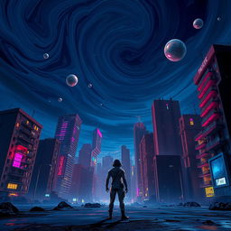 A surreal scene depicting an urban landscape distorted by an anomaly