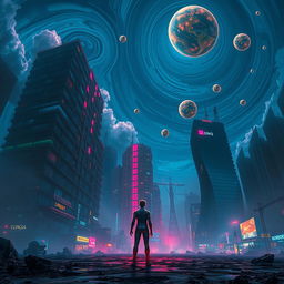 A surreal scene depicting an urban landscape distorted by an anomaly