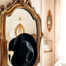 A beautifully captured scene of a vintage mirror reflecting a bright and clean room