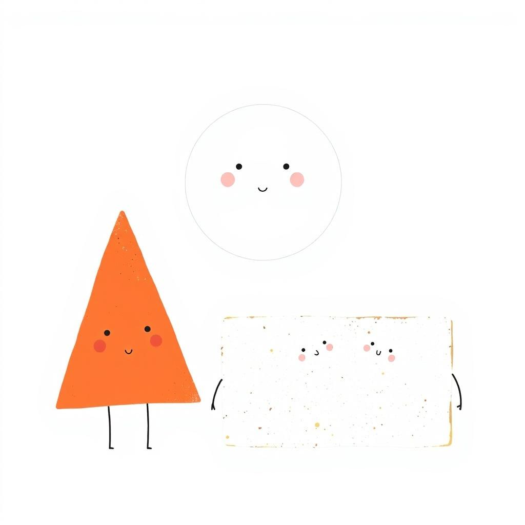 A whimsical illustration featuring various shapes inspired by Jon Klassen's style