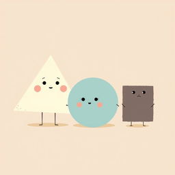 A whimsical illustration featuring various shapes inspired by Jon Klassen's style