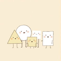 A whimsical illustration featuring various shapes inspired by Jon Klassen's style