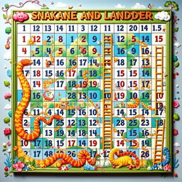 An elaborate and colorful Snake and Ladder game board, showcasing the numbers 1 through 1000