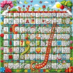 An elaborate and colorful Snake and Ladder game board, showcasing the numbers 1 through 1000