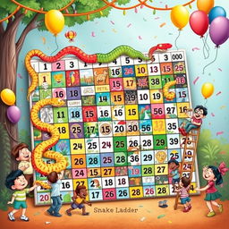 A vibrant and intricate illustration of a Snake and Ladder game board featuring numbers from 1 to 1000