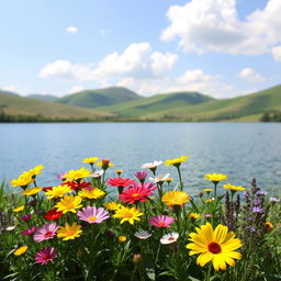 A serene and peaceful outdoor setting that reflects a puzzled mind, featuring a variety of colorful flowers in full bloom