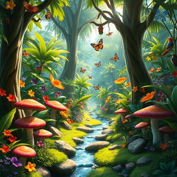 A vibrant and lively jungle environment rich with colorful elements, perfect for a platformer adventure game
