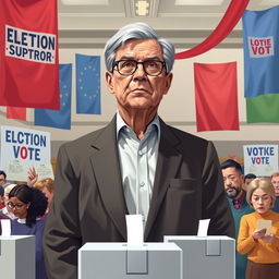An artistic representation of election supervision in a democratic setting