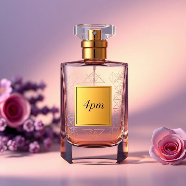 A sophisticated and elegant perfume bottle design for the brand '4pm'