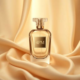 A sophisticated product design photo of a perfume bottle, branded '4PM'