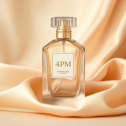 A sophisticated product design photo of a perfume bottle, branded '4PM'