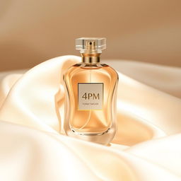 A sophisticated product design photo of a perfume bottle, branded '4PM'