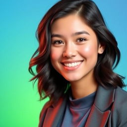 A stylish and modern profile picture featuring a young adult with an engaging smile, warm and friendly expression