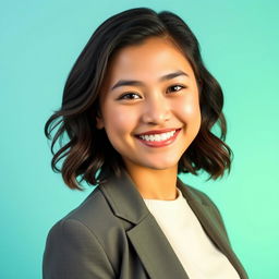 A stylish and modern profile picture featuring a young adult with an engaging smile, warm and friendly expression