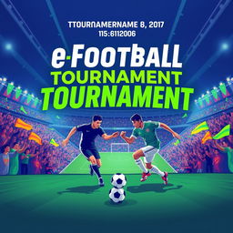 A vibrant eFootball tournament banner featuring an exciting atmosphere filled with enthusiastic fans