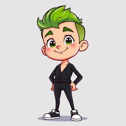 A cartoon character of a boy with oversized features, particularly emphasizing a comically large lower body