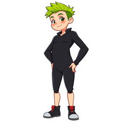 A cartoon character of a boy with oversized features, particularly emphasizing a comically large lower body