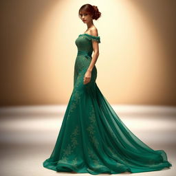 A stunning fashion design featuring an elegant evening gown
