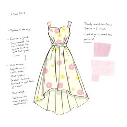 A concept sketch of a fashion design for a trendy summer dress