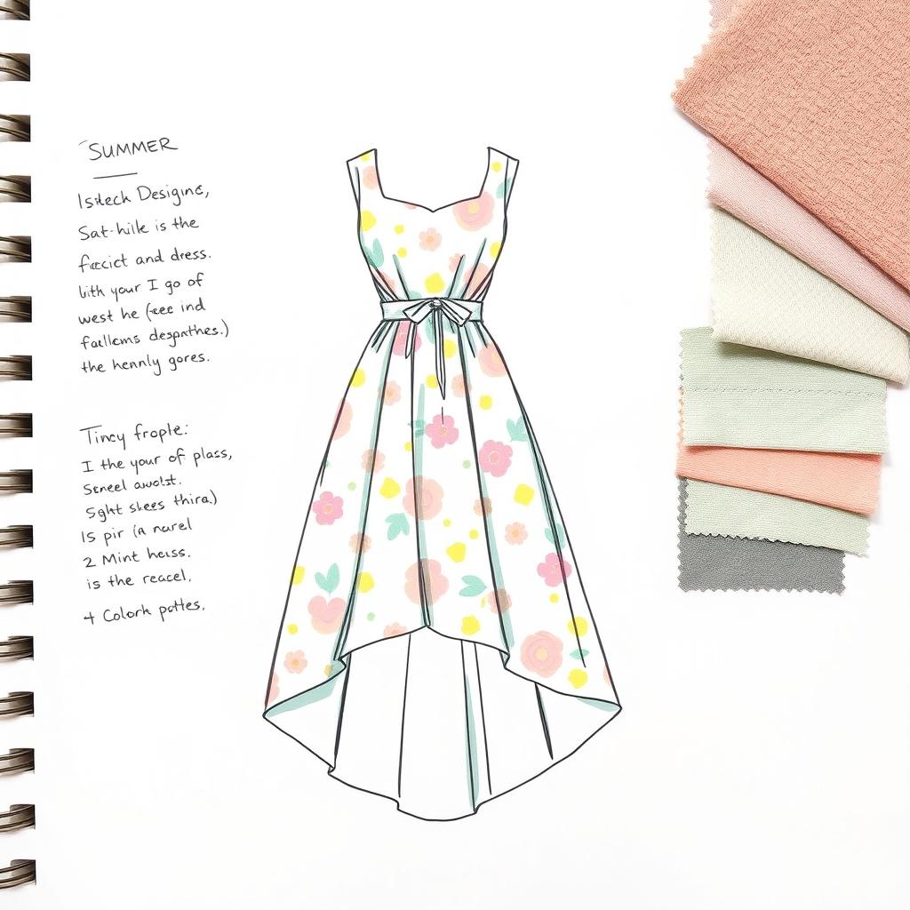 A concept sketch of a fashion design for a trendy summer dress