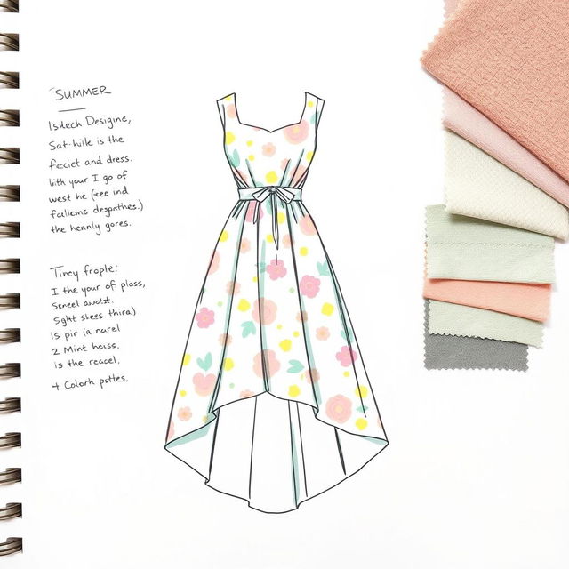 A concept sketch of a fashion design for a trendy summer dress