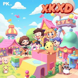 A cute illustration inspired by the PK XD game, featuring vibrant and colorful characters and environments