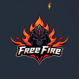 A dynamic and bold gaming logo inspired by Free Fire, featuring stylized flames, a fierce skull or helmet design, and vibrant colors like orange, red, and black