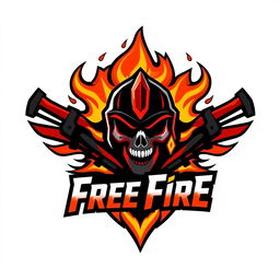A dynamic and bold gaming logo inspired by Free Fire, featuring stylized flames, a fierce skull or helmet design, and vibrant colors like orange, red, and black