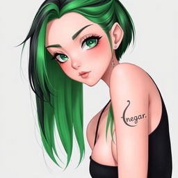 A slim and stylish femme boy with vibrant green and black hair