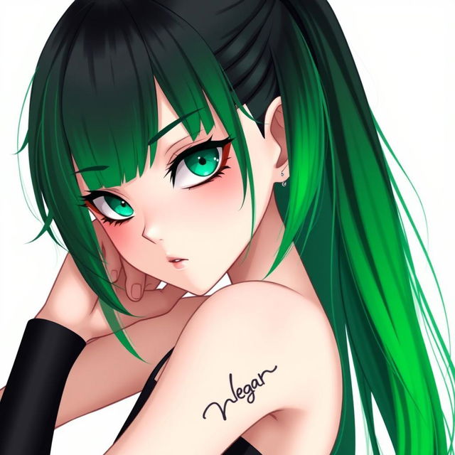 A slim and stylish femme boy with vibrant green and black hair