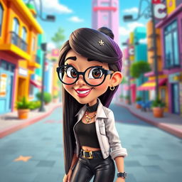 A vibrant and dynamic 3D cartoon representation of Mia Khalifa, showcasing her with distinct cartoonish features