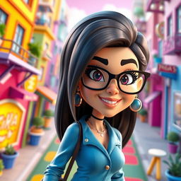 A vibrant and dynamic 3D cartoon representation of Mia Khalifa, showcasing her with distinct cartoonish features