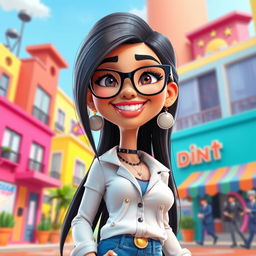 A vibrant and dynamic 3D cartoon representation of Mia Khalifa, showcasing her with distinct cartoonish features