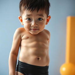 A sexy, cute young Korean boy with a slightly muscular build and a bit of softness around his round face
