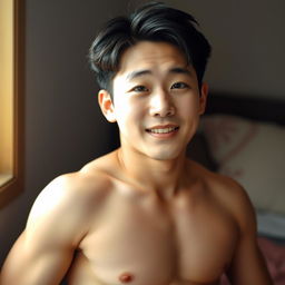 A sexy and cute Korean guy, younger, with a hint of muscular build and slightly rounded chubbiness