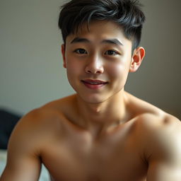 A sexy and cute Korean guy, younger, with a hint of muscular build and slightly rounded chubbiness