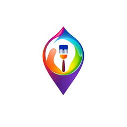 An artistic location icon for a paint store, featuring a pin shape that resembles a paint drop