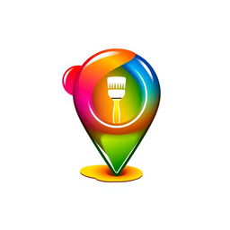 An artistic location icon for a paint store, featuring a pin shape that resembles a paint drop