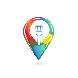 An artistic location icon for a paint store, featuring a pin shape that resembles a paint drop