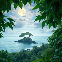 A serene forest scene that embodies the essence of sandalwood, evoking a calming atmosphere