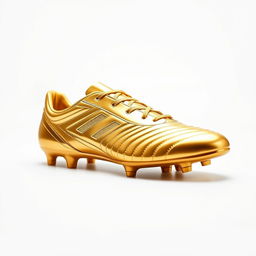 A stunning golden football shoe designed for a sports shoe online shop, showcasing its sleek and modern design