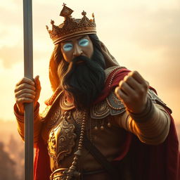 Imam Ali wielding the Zulfiqar sword, portrayed with a completely luminous face and an awe-inspiring warrior presence